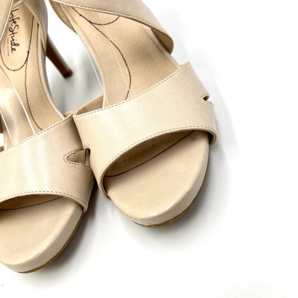 Lifestride Size 11 Mega Almond Cream Faux Vegan Leather Open Toe Heels Shoes - Picture 5 of 15